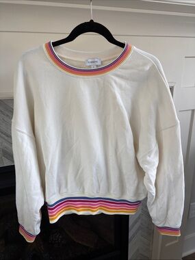 Evereve | White Rainbow Cuff Sweatshirt Size S